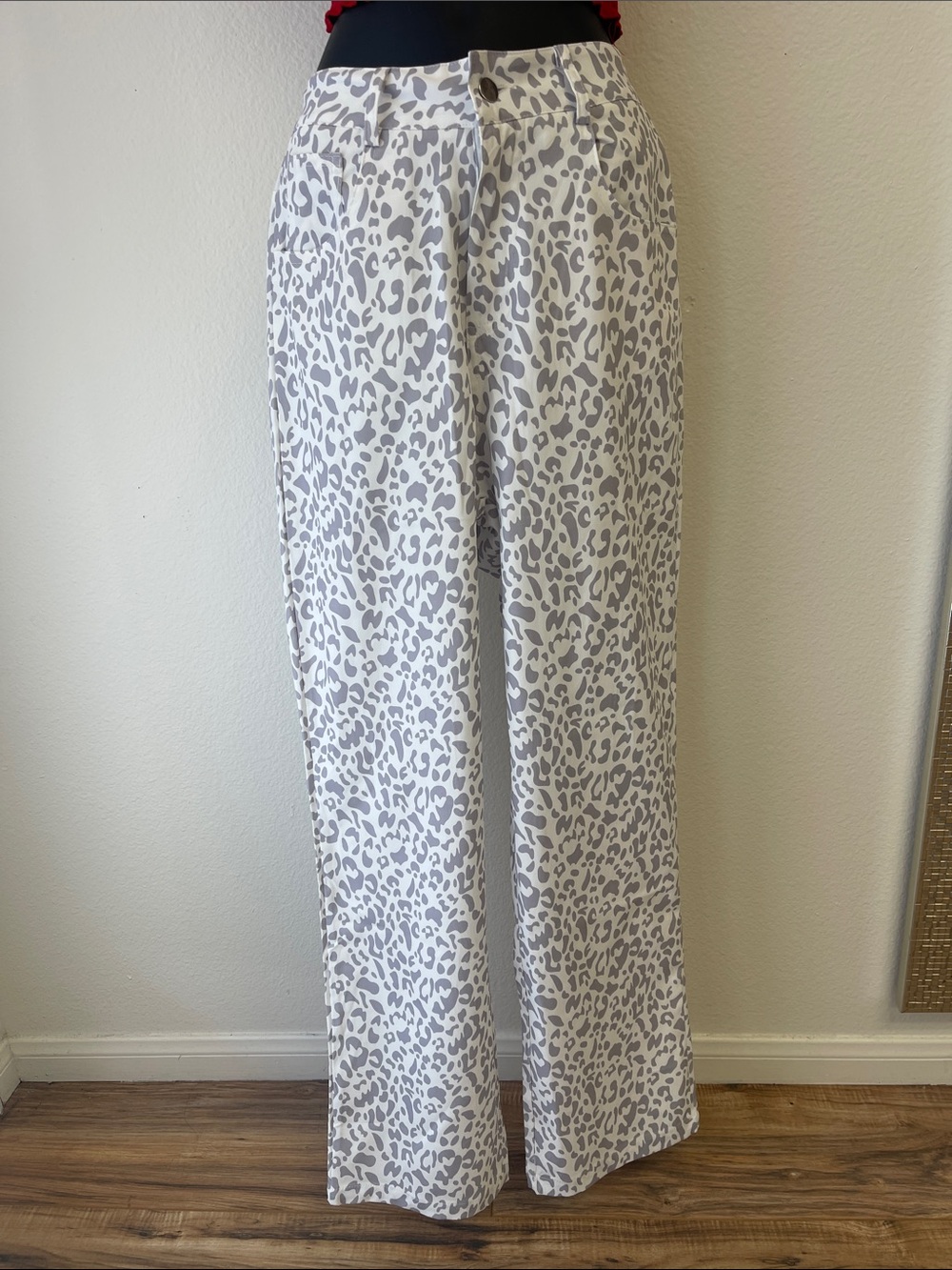 High-Rise Wide Leg Animal Print Pants - Gray & White